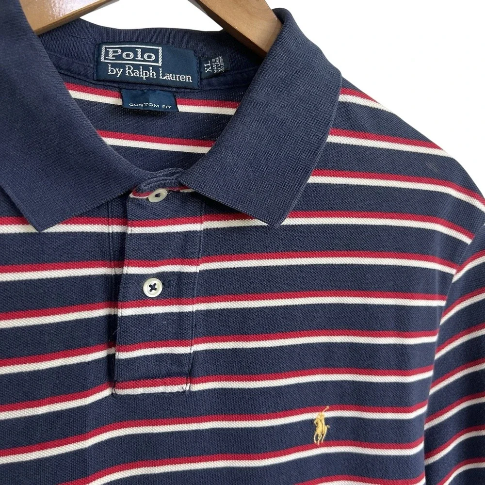 POLO Ralph Lauren Custom Fit Preppy Classic Golf Stripe Shirt Men XL Vintage